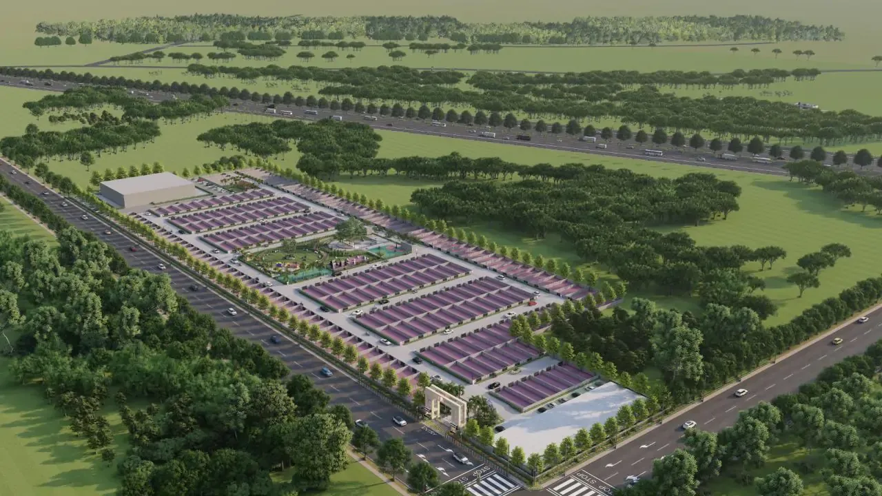Aerial view of the IREO Pride Park plotted layout in Sector 4, Sohna